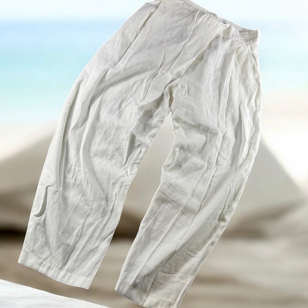 Nonchalant Label Pants Women M White Wide‎ Leg Pleated Linen Blend Resort Baggy
